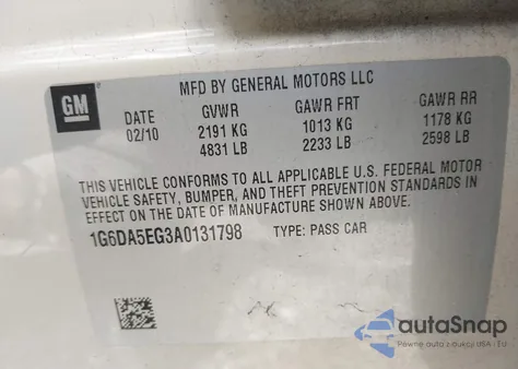 2010 Cadillac Cts Standard z USA, uszkodzony, nr VIN 1G6DA5EG3A0131798